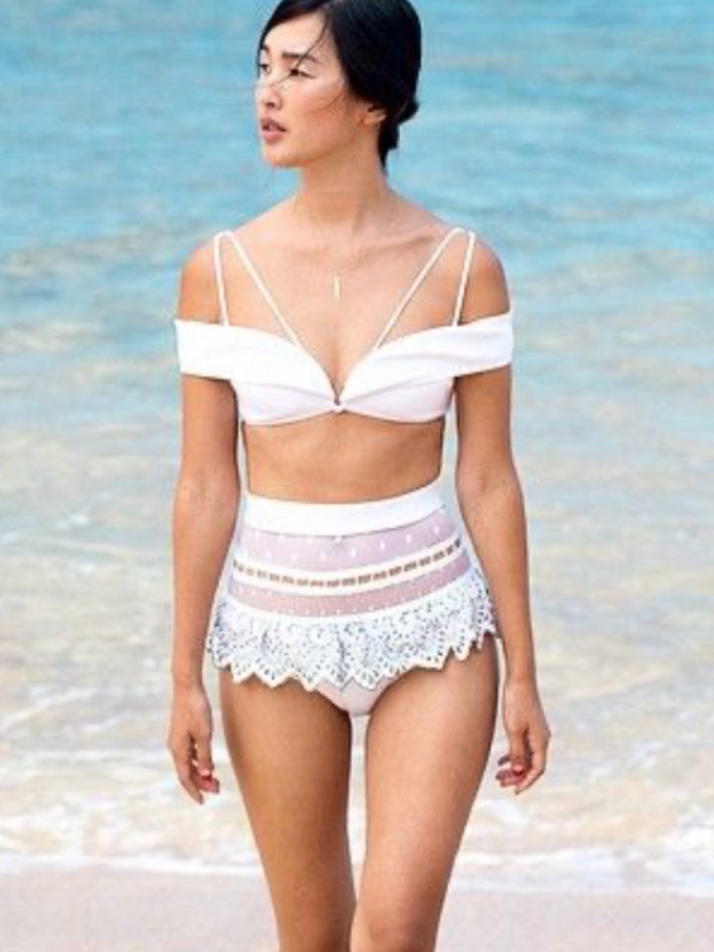 Zimmermann White Lace-Trim High-Waist Bikini Set